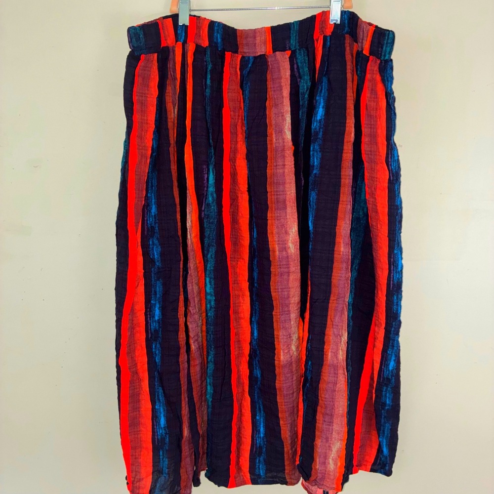 Striped Maxi Skirt Women 5XL Multicolor Plus Size 100% Cotton Crinkle Festival